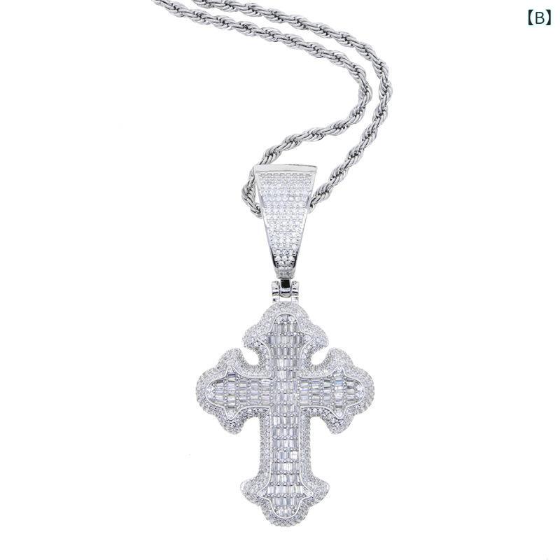 ネックレス メンズ 男性用 クロス 十字架 ジルコニア ペンダント 힙합 キューバチェーン シルバー シルバー パーティー お洒落 おしゃれ