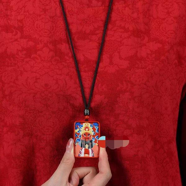 ネックレス メンズ レディース 朱砂 財神爺 ペンダント 原鉱紅砂 彩絵 五爺 本命年 文財神 ネックレス ラッキーアイテム(x3)
