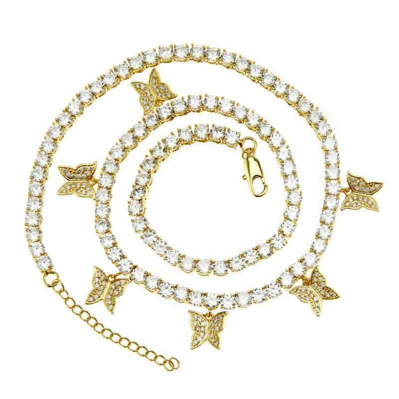 ネックレス メンズ レディース ユニセックス 銅 ジルコニア バタフライ チョーカー テニスチェーン 힙..