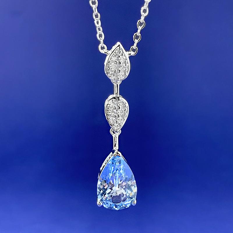 ネックレス S925 シルバー ペアシェイプ 8*12mm ドロップ型 アクアブルー ペンダント 男女兼用 925銀 ..
