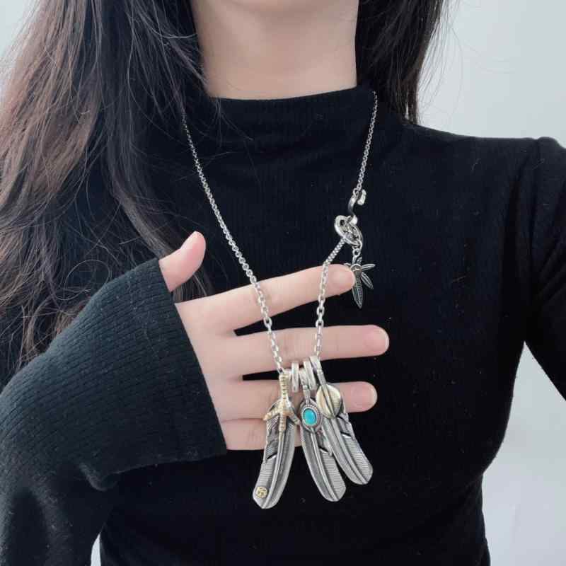 ネックレス メンズ レディース 羽根 ペンダント 幾何学 レトロ アンティーク リーフ モチーフ ロング ショート 男女兼用 アクセサリー パーツ 銅製 電気メッキ加工(x2)