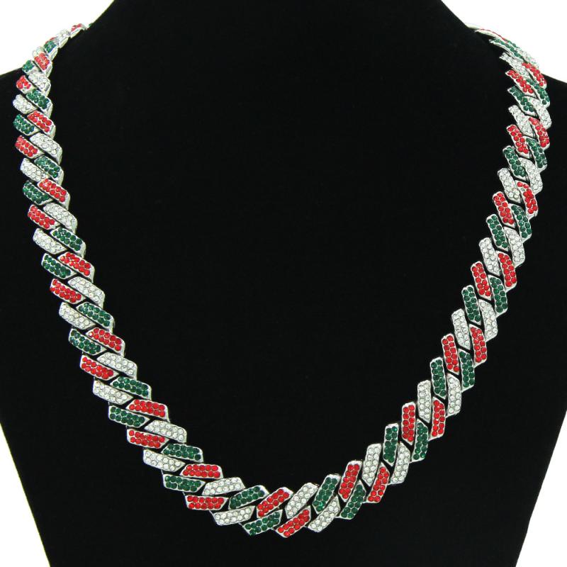 ネックレス 男女兼用 ヒップホップ キューバチェーン ジルコニア 菱形 個性的 幾何学模様 チェーン シルバー ラッキーアイテム