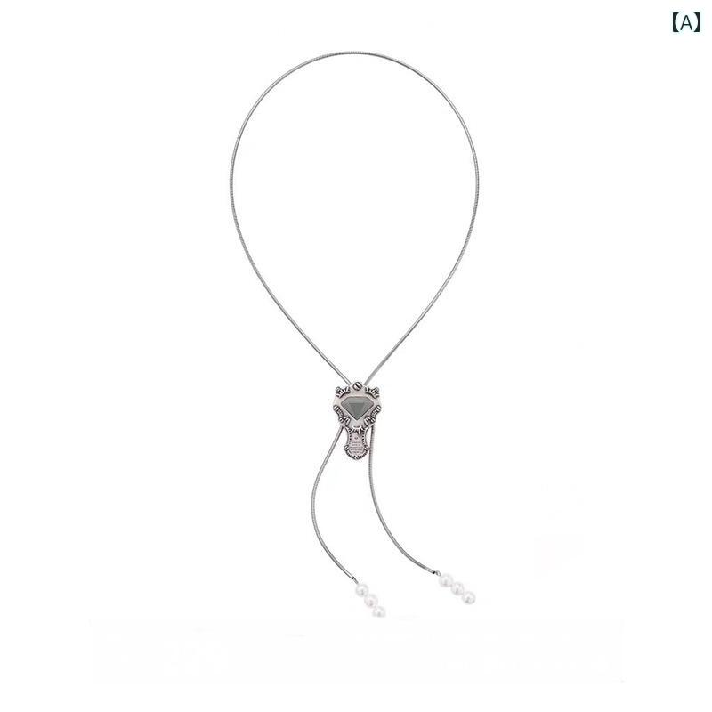 ネックレス レディース メンズ フェイクパール ペンダント 古シルバー 調節可能 清新 かわいい