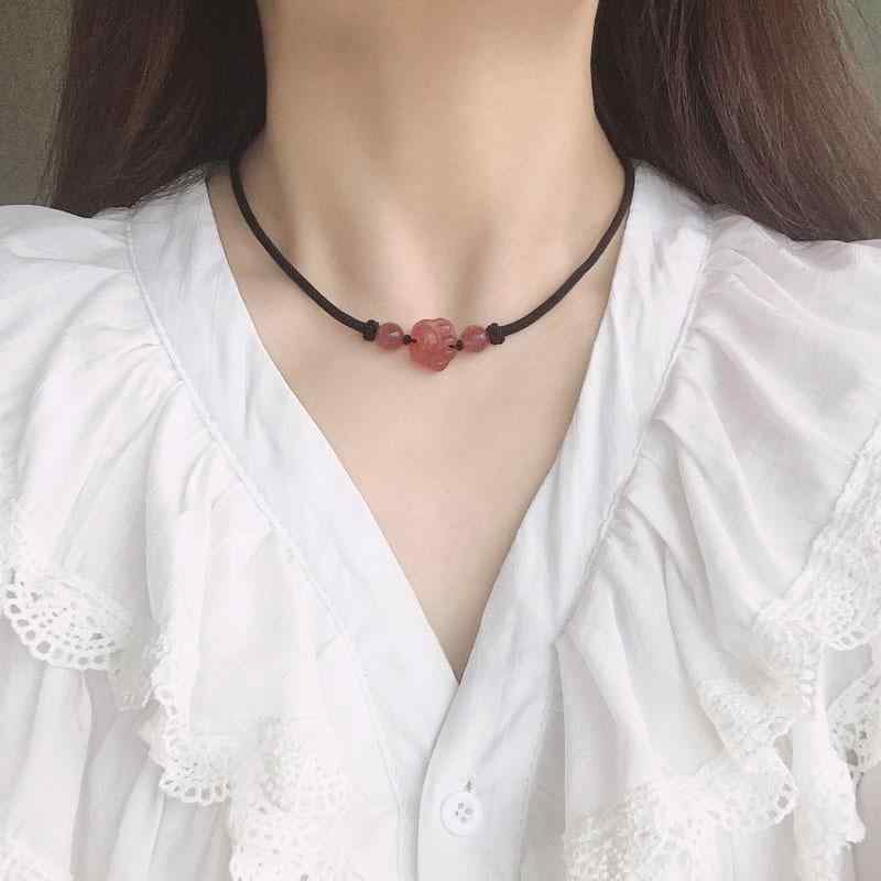 ネックレス レディース ストロベリークォーツ 猫 爪 黒曜石 ペア お揃い カップル 友達 水晶 ペンダント