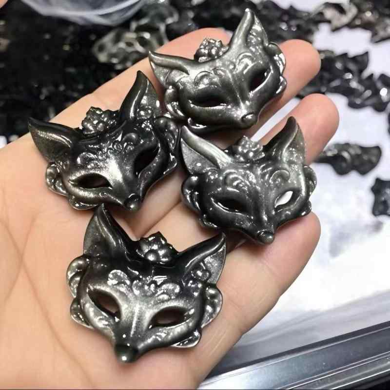 ネックレス レディース メンズ シルバー曜石 キツネ お面 ペンダントトップ 水晶 媚狐 モチーフ ユニセックス おしゃれ アクセサリー