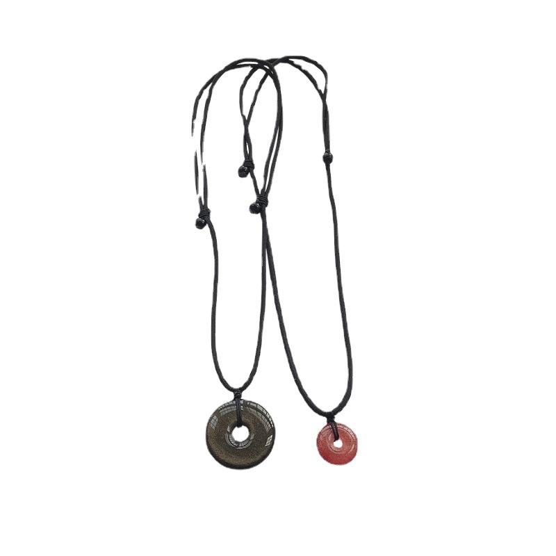 ネックレス レディース ストロベリークォーツ 黒曜石 お守り 水晶 ペンダント カップル アクセサリー かわいい