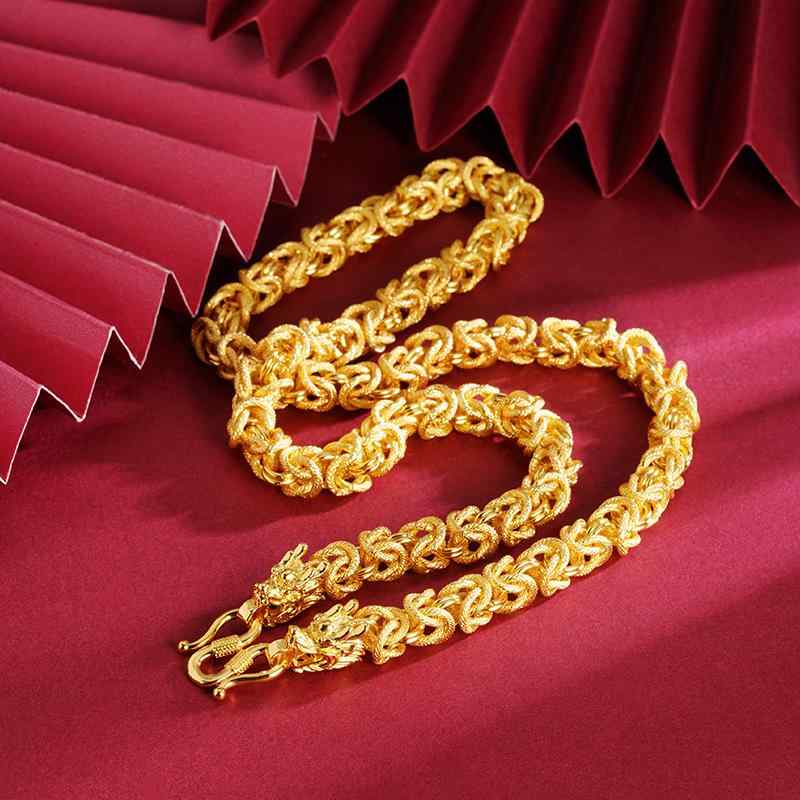 ネックレス メンズ 男性用 24K 電気メッキ加工 黄金 ドラゴン 布模様 真鍮 レトロ ペンダント 幅7mm エスニック アフリカ 南米 東南アジア 北米 アジア 中東