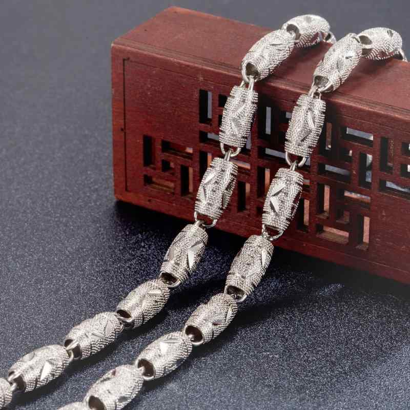 ネックレス メンズ 男性用 オリーブ リーフ モチーフ チェーン 白ゴールド 電気メッキ加工 幾何学 ラウ..