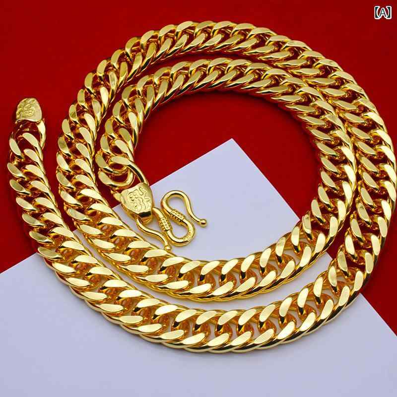 ネックレス メンズ 男性用 喜平 鎖 タンク チェーン 電気メッキ加工 サージカルステンレス 幾何学模様 ゴールド 金(x2)