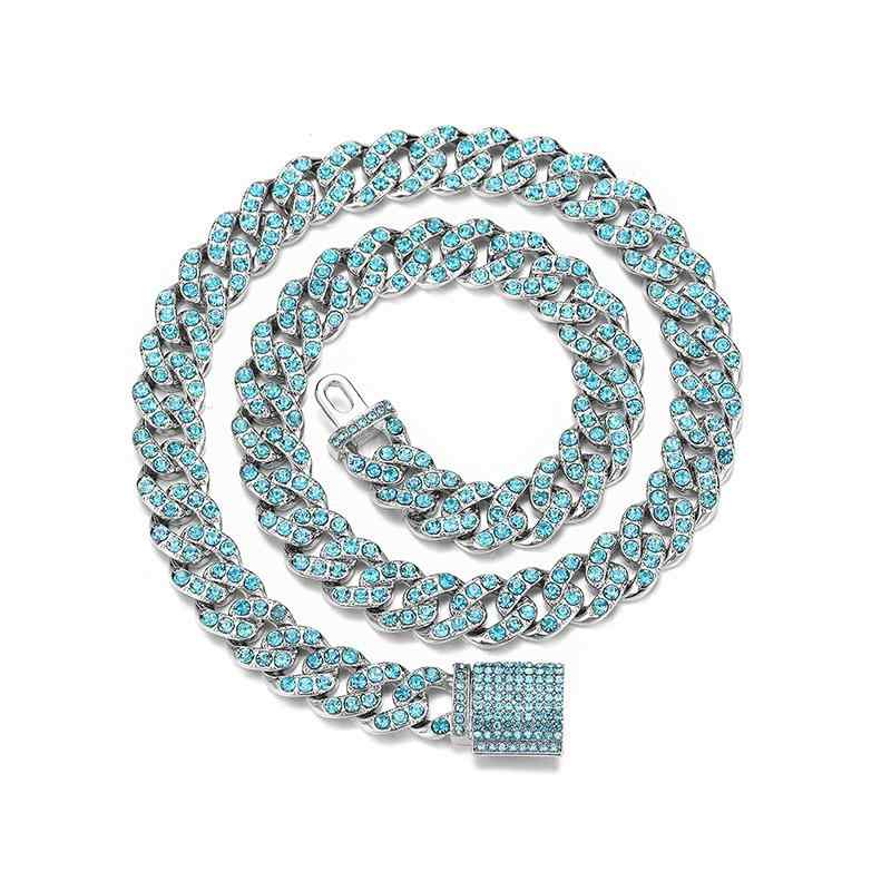 ネックレス メンズ 海 ブルー ジルコニア フル キューバチェーン 幾何学模様 ヒップホップスタイル ジュエリー アクセサリー シルバー 51cm 80cm