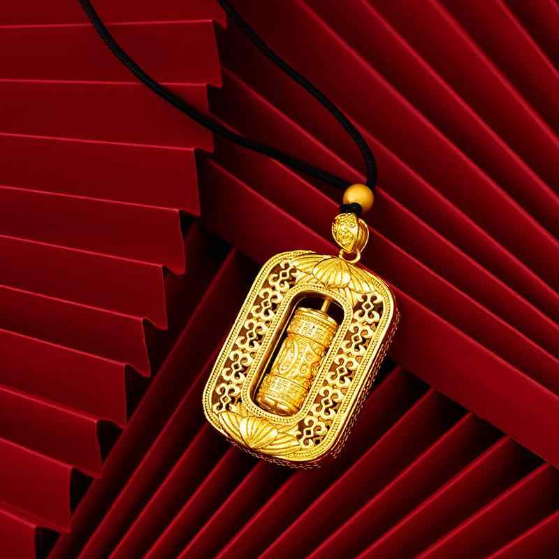 ネックレス メンズ 男性用 六字箴言 経文 回転 筒型 ペンダント 民族風 レトロ 古風 お守り 開運 ラッキーアイテム 電気メッキ加工 ゴールドカラー(x2)