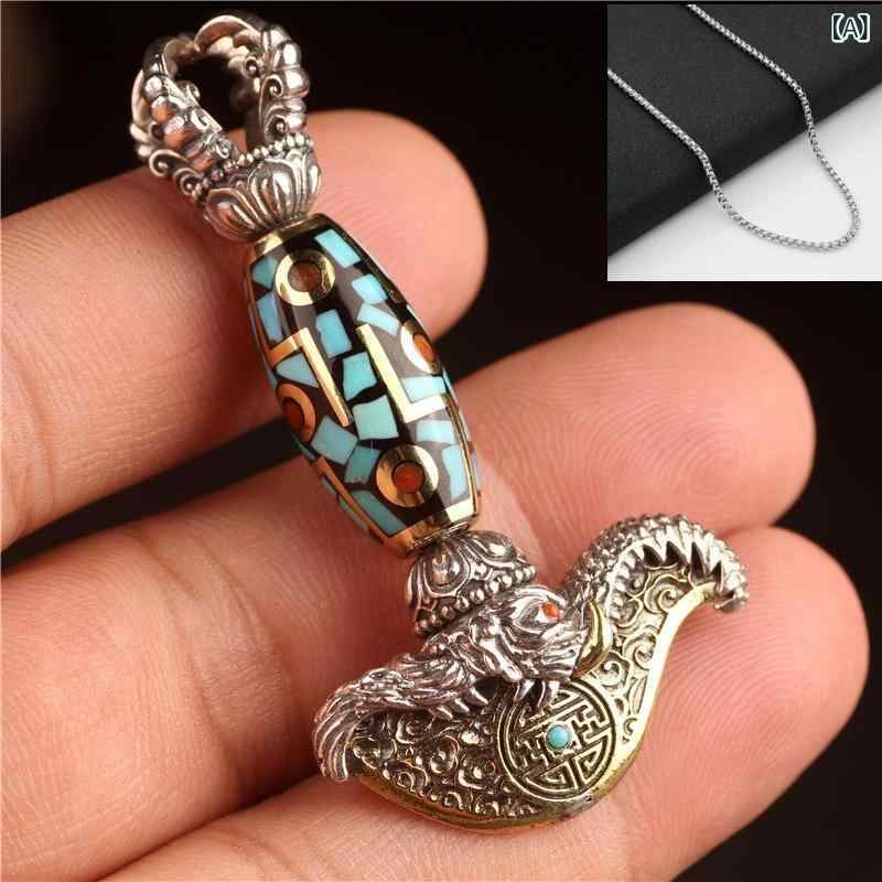 ネックレス メンズ 男性用 銅製 鉞刀 金剛杵 回転 縁起物 ペンダント チョーカー レトロ アンティーク 個性的 アクセサリー ジュエリー お守り ラッキーアイテム