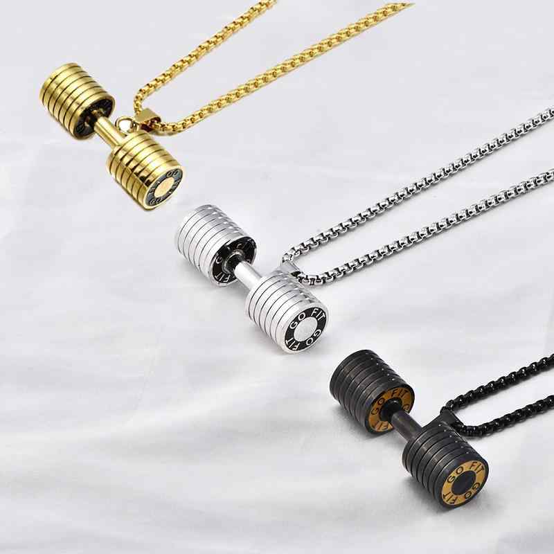 ネックレス メンズ 男性用 幾何学 啞鈴 チタン鋼 ペンダント ドッグタグ風 ゴールド シルバー ブラック 18K 個性 普段使い