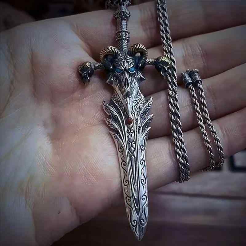 ネックレス メンズ 男性用 スカル ドクロ ペンダント 幾何学模様 レトロ ヴィンテージ レトロ剣 羊 頭 悪魔 個性的 パンク(x2)