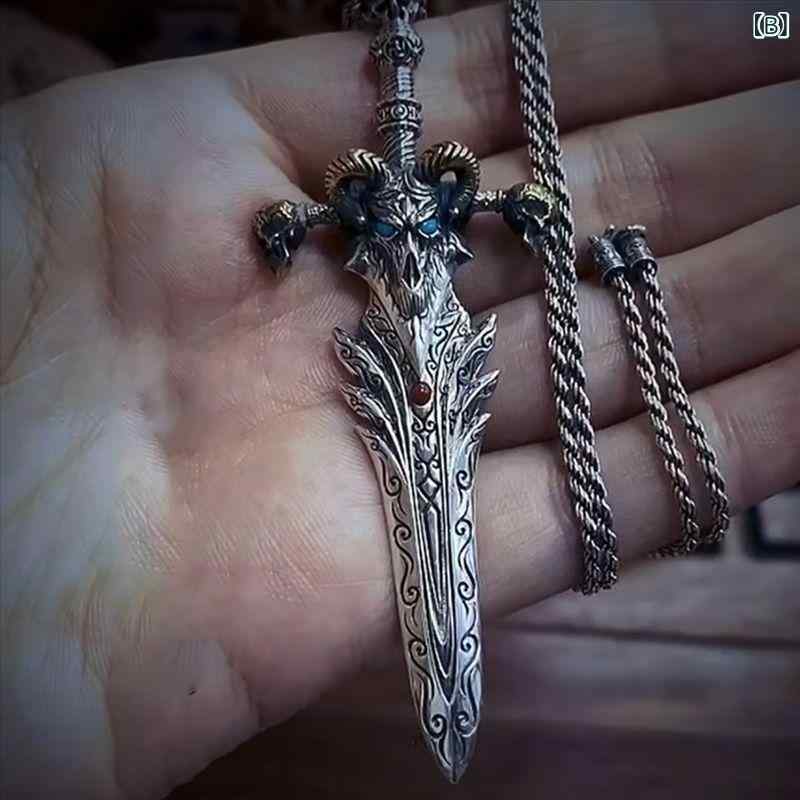 ネックレス メンズ 男性用 スカル ドクロ ペンダント 幾何学模様 レトロ ヴィンテージ レトロ剣 羊 頭 悪魔 個性的 パンク(x2)