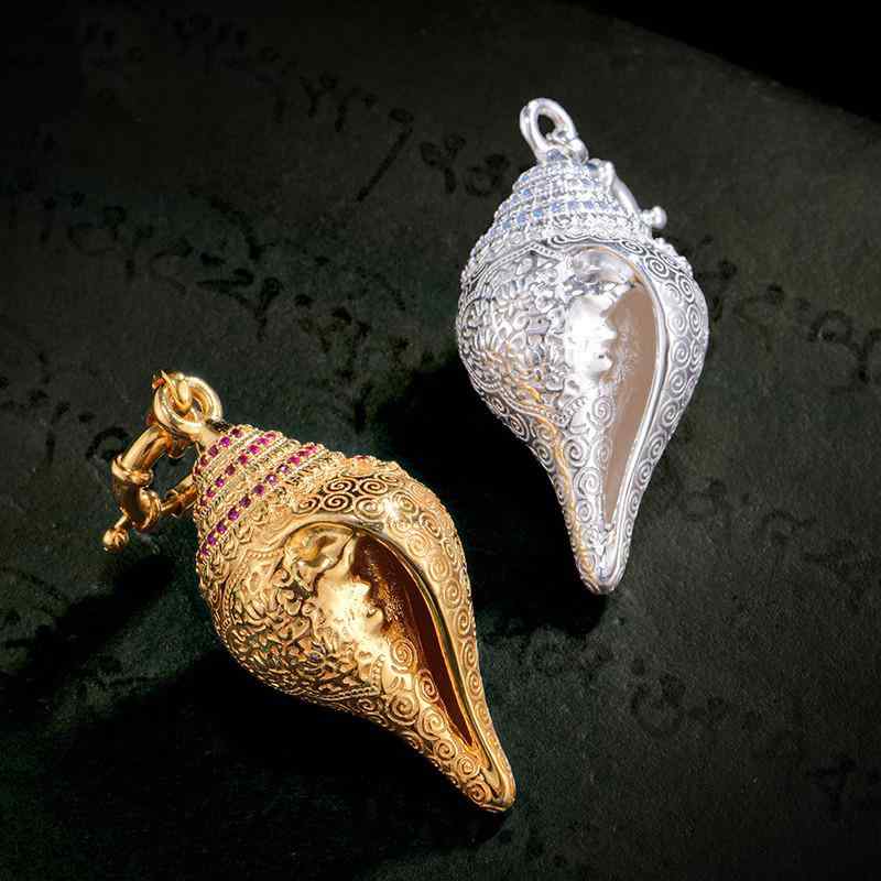 ネックレス メンズ レディース 海螺 シェル 縁起物 お守り ペンダント 銅製 彫刻 シルバー シルバー ゴールド ゴールド