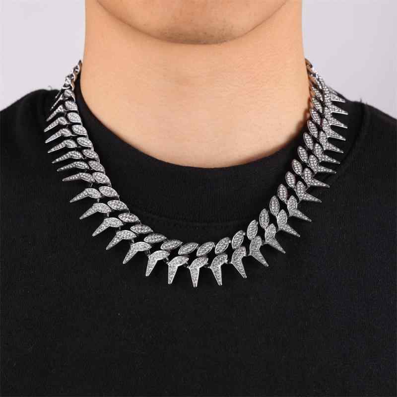 ネックレス メンズ 男性用 ストリート キューバチェーン 亜鉛合金 幾何学模様 U字型 電気メッキ加工 ヒップホップ アクセサリー ゴールド シルバー