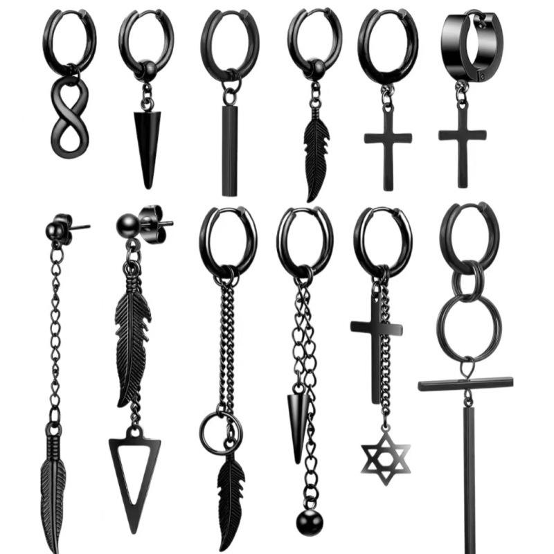 ピアス メンズ 男性用 ステンレス製 イヤーカフ イヤリング セット 幾何学模様 電気メッキ加工 スタイリッシュ カジュアル