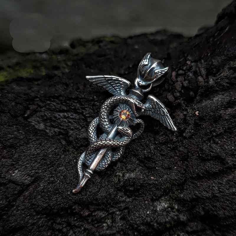 ネックレス メンズ 男性用 ヘルメス 蛇 十字架 ペンダント 銅製 電気メッキ加工 レトロ アンティーク 個性派 暗黒風 アクセサリー