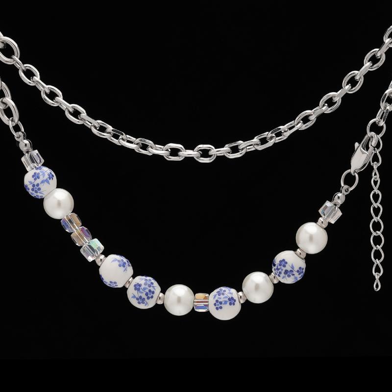 ネックレス 男女兼用 ペア 中国風 嘻 Hop 中華スタイル 青花 磁器 チタン鋼 鎖骨 チェーン 個性的 アクセサリー