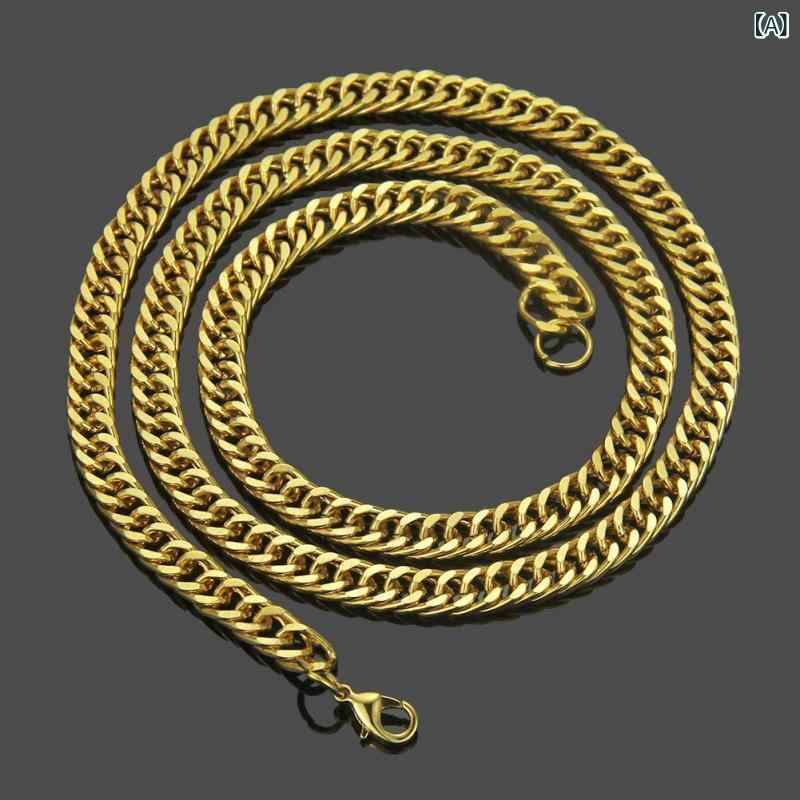 ネックレス メンズ 14K 電気メッキ加工 ゴールド シルバー色 幾何学模様 ヒップホップ キューバチェーン 鉄製 長め 51cm 76cm