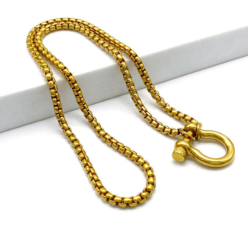 ネックレス 男女兼用 18K電気メッキ加工 ステンレス 鋼製 パール 幾何学模様 登山扣風 インス 個性派 ..