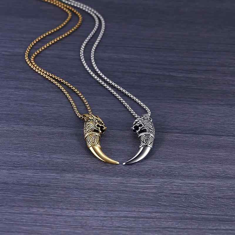 ネックレス メンズ 男性用 チタン鋼 ペンダント 幾何学模様 狼の牙 不锈钢製 錆びない 幾何学 個性的 レトロ 힙합 アクセサリー シルバー ゴールド