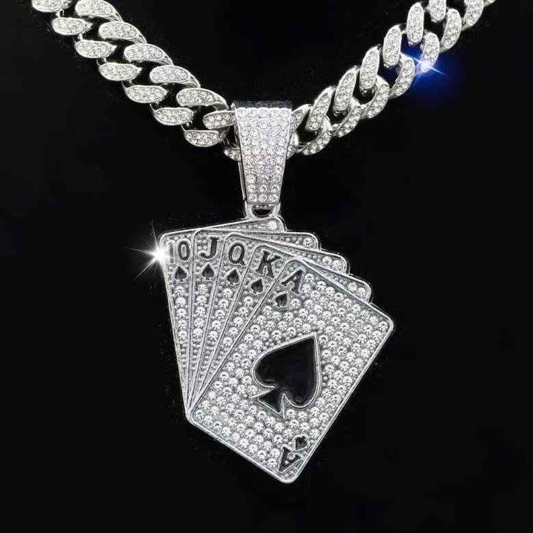 ネックレス メンズ 男性用 キューバチェーン 亜鉛合金 幾何学模様 ジルコニア 힙합 ヒップホップ アクセサリー