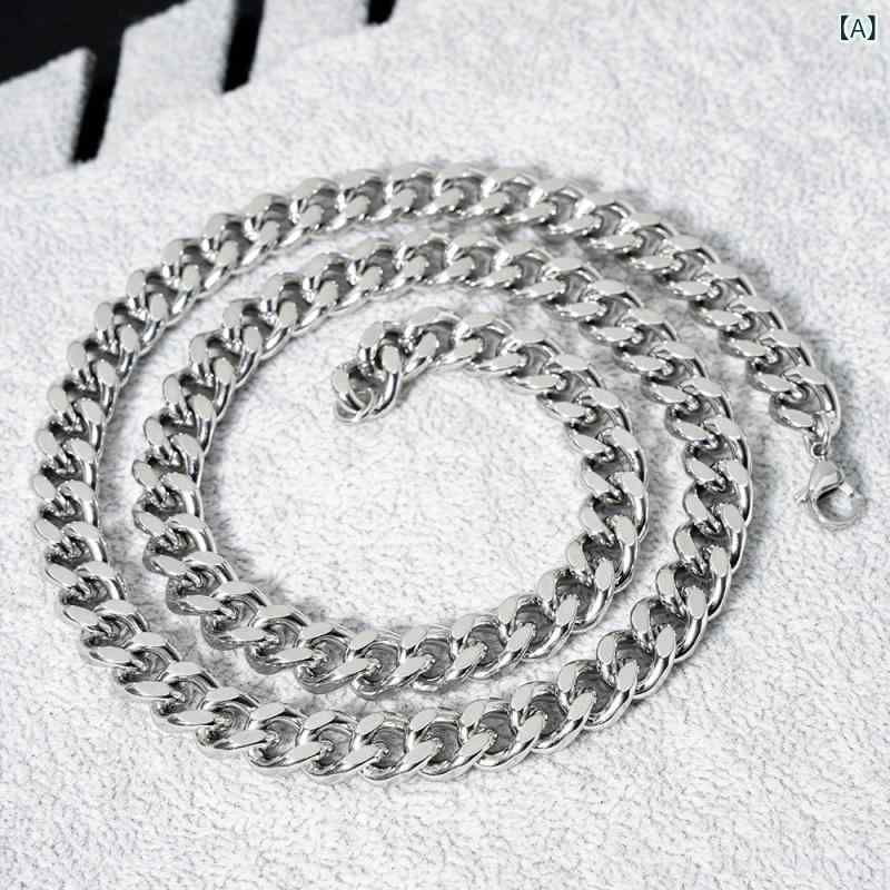 ネックレス メンズ 男性用 ステンレス スチール 8mm キューバチェーン 幾何学模様 個性 ヒップホップ スタイル チョーカー ネックレス 光沢 シルバーカラー アレルギー対応 ギフト