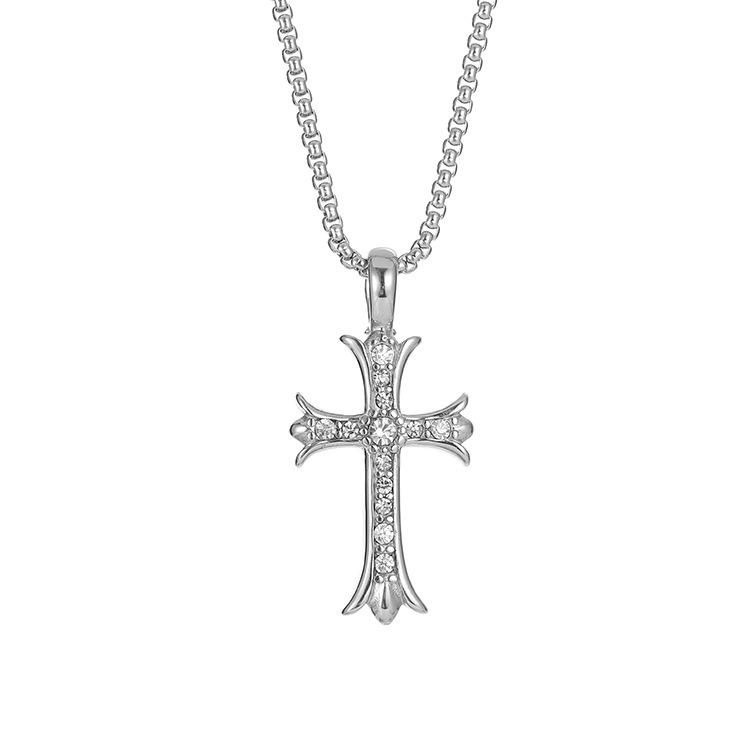 ネックレス メンズ 男性用 チタン鋼 クロス ペンダント 幾何学模様 ボックスチェーン 通勤 スタイル