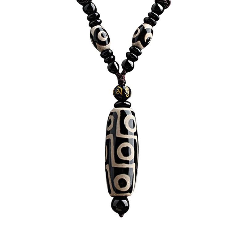 ネックレス メンズ レディース チベット 天珠 瑪瑙 ペンダント 仏珠 ラウンド ブラック ホワイト 青 レッド ゴールド アジャスター 民族風 エスニック アジアン テイスト