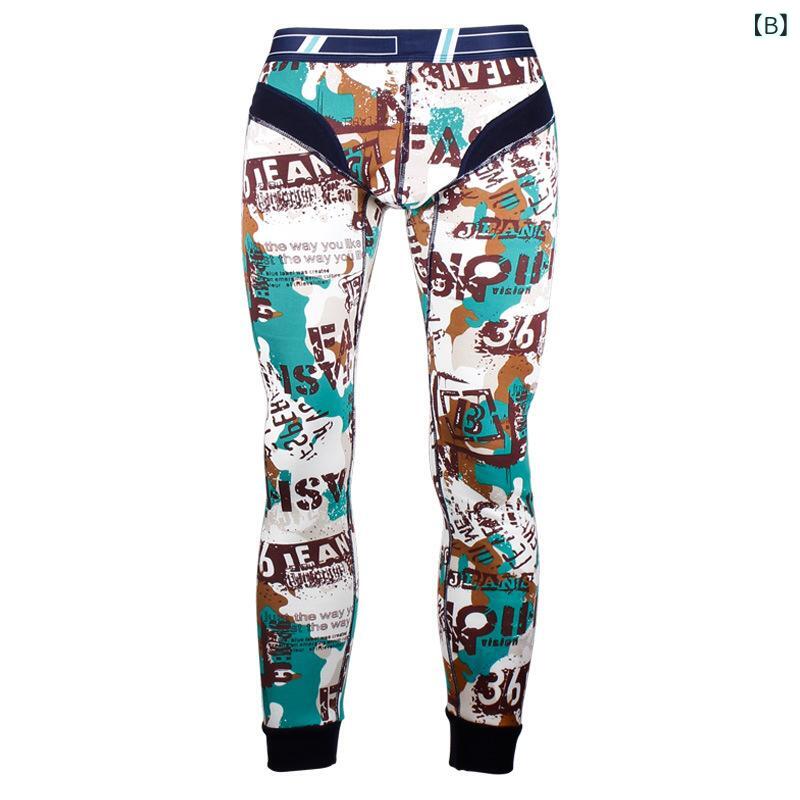 ズボン メンズ 男性用 全棉 綿 保温 九分丈 厚手 裏起毛 タイツ スパッツ レギンス あったかインナー 黄色 イエロー グリーン 紫 パープル(x3)