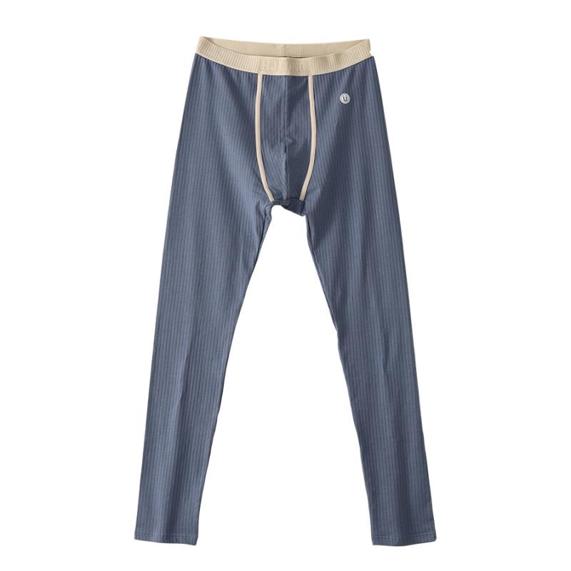 メンズ 秋用インナー 薄手コットン ロングパンツ 男性用肌着 無地 ブラック レッド イエロー グレー ブルー グリーン(x3)(4)