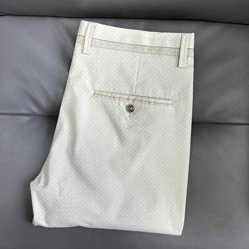 パンツ メンズ 男性用 ズボン スラックス ビジネス 通勤 薄手 伸縮性 ポリエステル 直筒 ロングパンツ カーキ(x5)