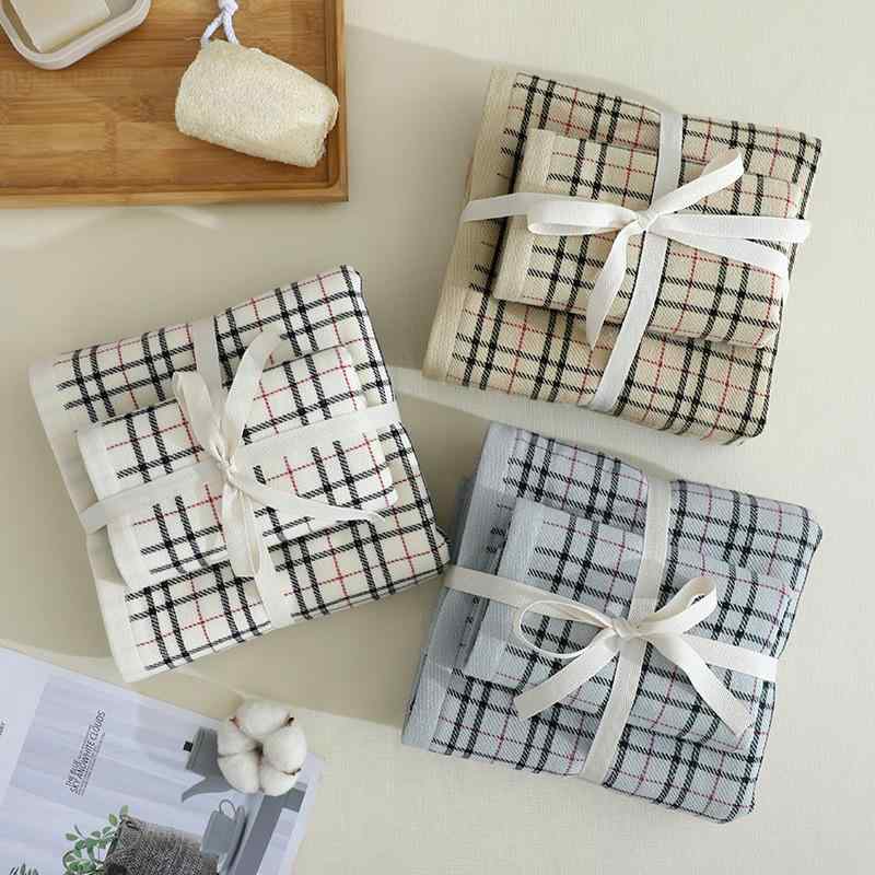 タオル メンズ 男性用 コットン ガーゼ チェック柄 フェイスタオル ハンカチ 紳士 普段使い 吸水性(x2)