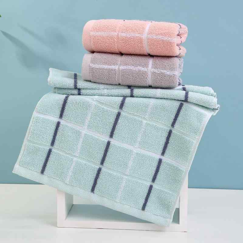 タオル メンズ 男性用 フェイスタオル 格子柄 コットン 綿 吸水 厚手 家庭用 刺繍 ワンポイント(x2)