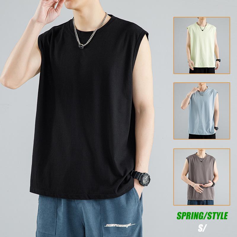 Tシャツ 男性用 ニット ベスト 夏 薄手 接触冷感 ポリエステル 無地 グレー 黒 白 緑 青