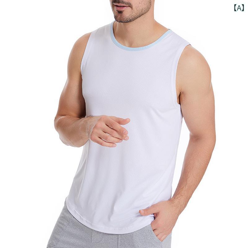 LINEAR shopのタンクトップ メンズ 男性用 接触冷感 吸湿速乾 ストレッチ 無地 スポーツ インナー ウェア 筋トレ ランニング 部屋着 白 黒(x2)｜アングル2