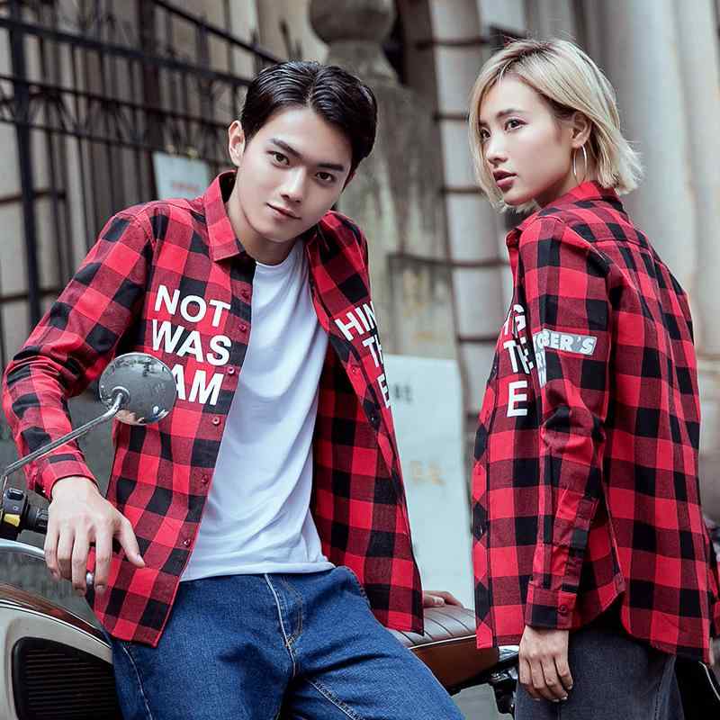 シャツ メンズ 男性用 長袖 格子柄 コットン トップス カジュアル スリムフィット 春秋 赤 レッド 紺 ネイビー 大きいサイズ