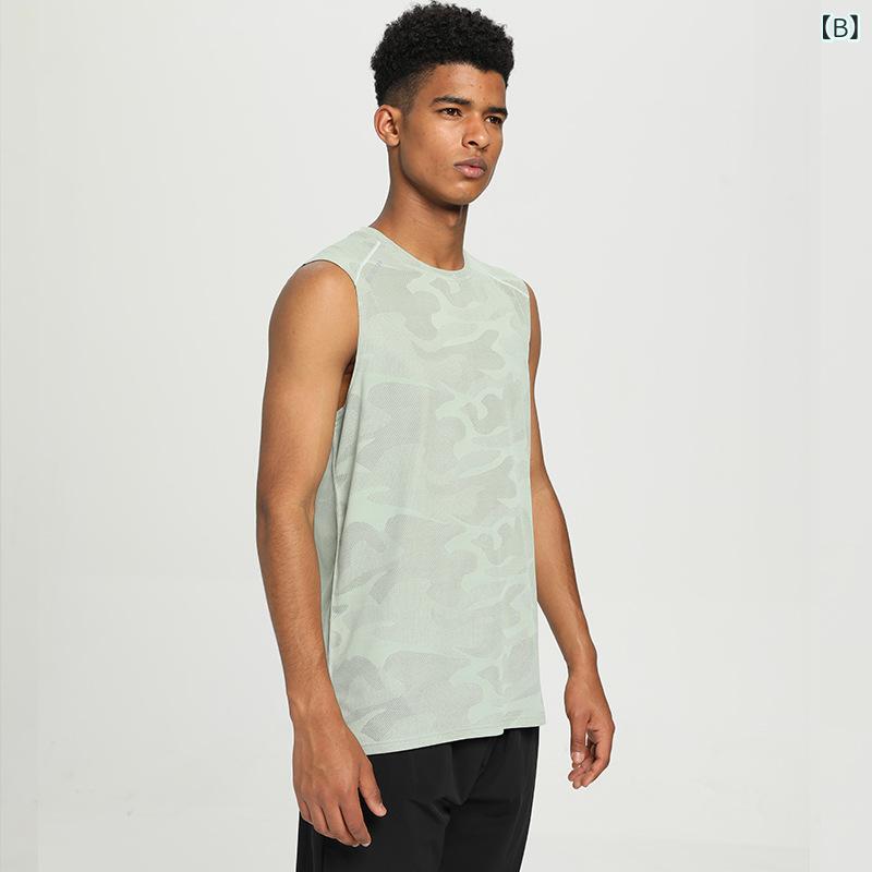 Tシャツ メンズ 男性用 速乾性 スポーツウェア ランニング トレーニング ノースリーブ 迷彩 カモフラージュ柄 ポリエステル 大寸 大きいサイズ 春夏 秋冬