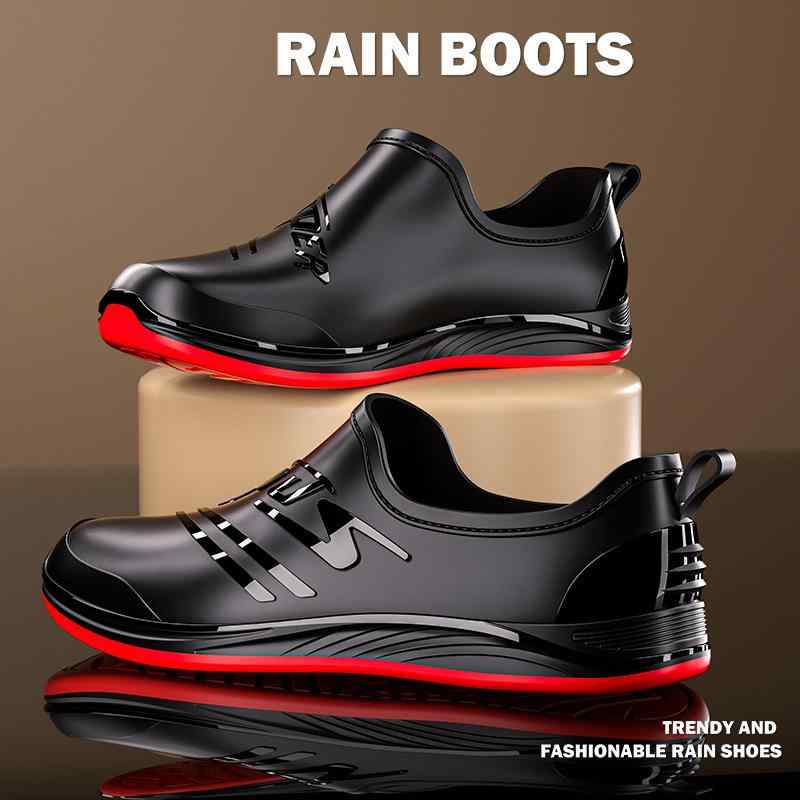 レインシューズ メンズ 男性用 ショートブーツ 滑り止め 防水 ワークブーツ 厚底 キッチンシューズ 厨房靴 耐摩耗性 四季 工事 現場 作業用 ゴム長靴1