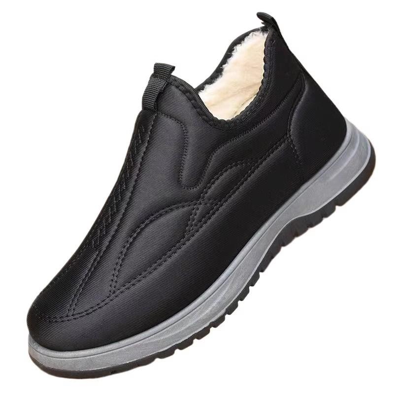 靴 メンズ 男性用 羊毛 シューズ 冬季 裏起毛 防寒 暖かい 綿靴 高齢者 父親 柔らかい 靴底 スノーブーツ スリッポン カジュアル 黒 ブラック グレー