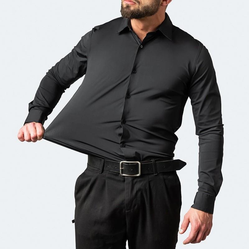 Other - シャツ メンズ 男性用 トップス 長袖 スリム 形態安定 ストレッチ 無地 コットン カジュアル 通勤 ビジネス 白 黒 青 ピンク ワインレッド パープル グレー 春夏(x2)