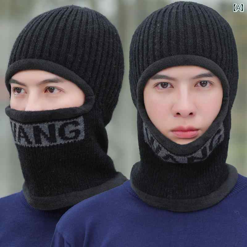 メンズ 冬用 サイクリング 防風 ニットプルオーバー 帽子 防寒 厚手 暖かい ウール ネック スカーフ 付..