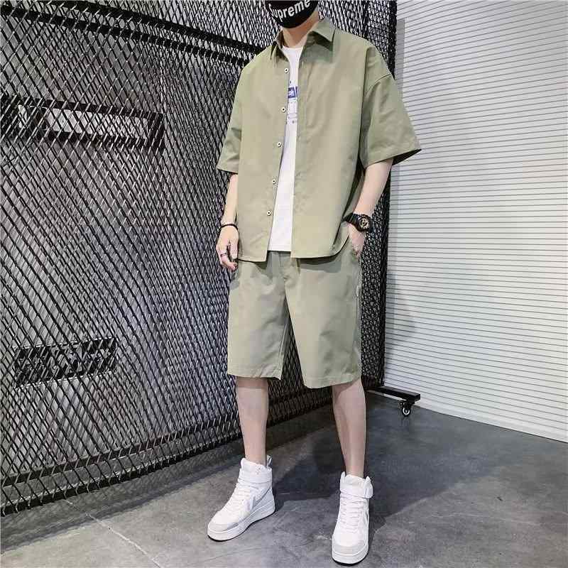 シャツ メンズ 半袖 短パン セットアップ 男性用 部屋着 ルームウェア 上下セット ポリエステル ブラック 黒 普段使い 韓国