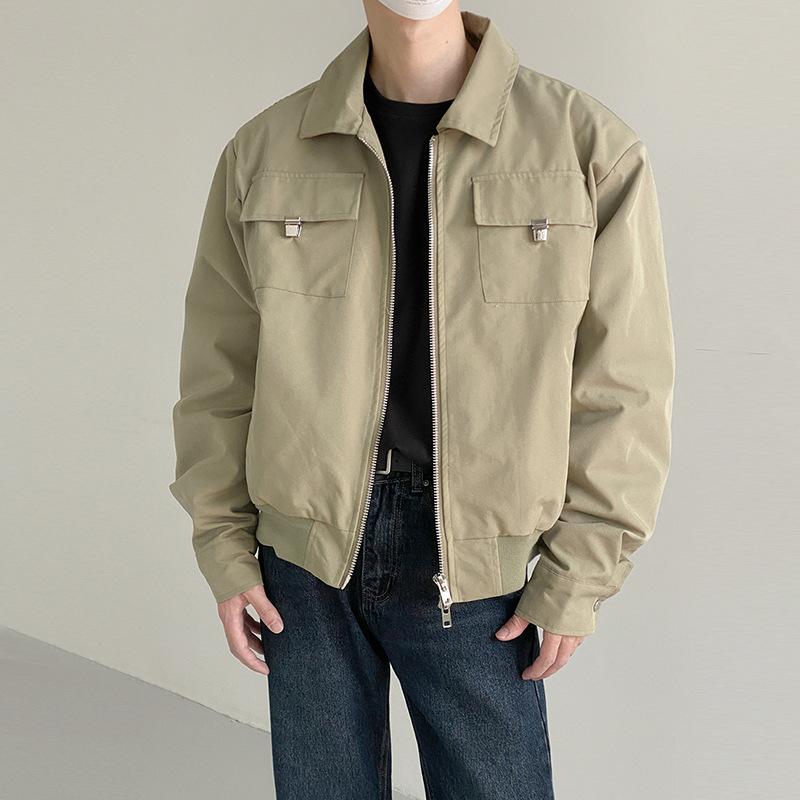ジャケット メンズ 男性用 ブルゾン 春秋 ライトアウター 襟付き ジップアップ ポリエステル 無地 カジュアル ブラック カーキ