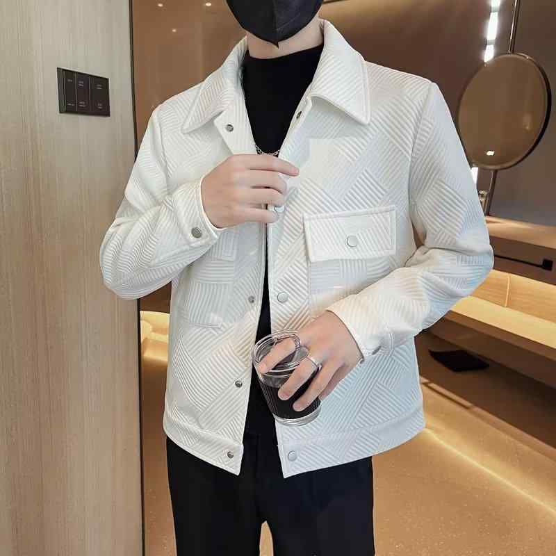 ジャケット メンズ スリム テーラード 韓国 ワッフル 織 カジュアル 無地 トップス 男性用 春秋 黒 白