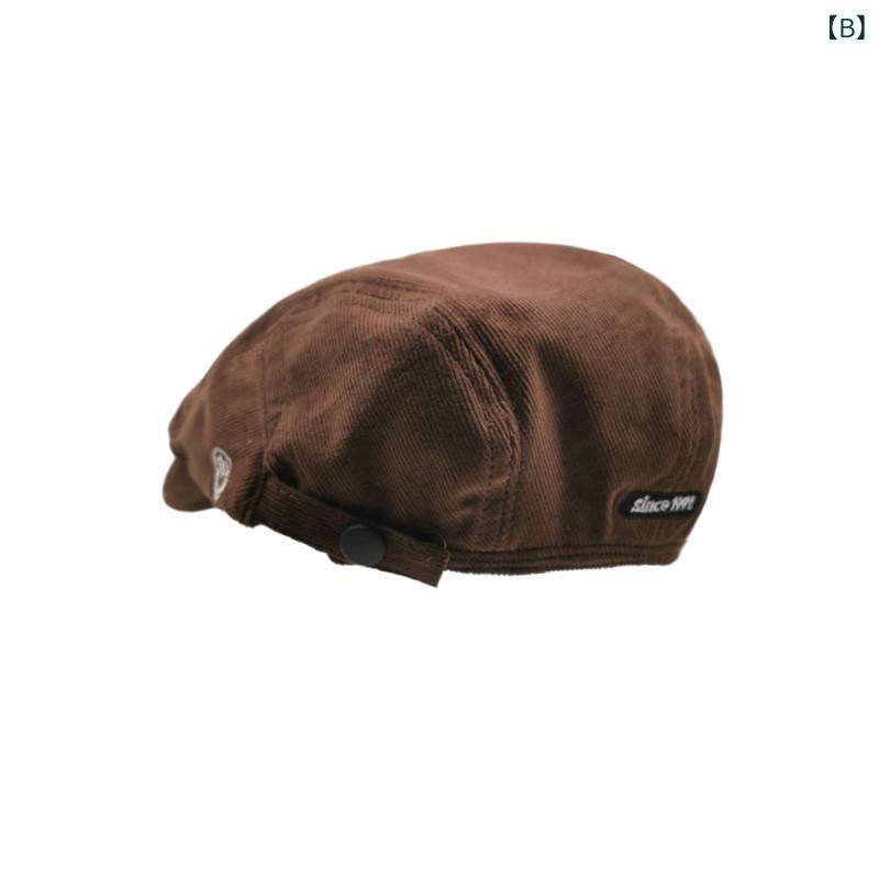 ベレー帽 男性用 日焼け防止 通気性 コーデュロイ キャップ 秋冬 レトロ 帽子 メンズ レディース ブラック カーキ コーヒー ブルー グレー 綿