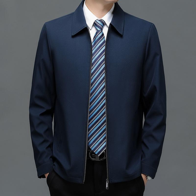 Wear - ジャケット メンズ 男性用 紳士服 スプリングコート ライトアウター ビジネス カジュアル 襟付き ジップアップ 無地 ポリエステル 普段使い アウトドア ネイビー ブラック カーキ