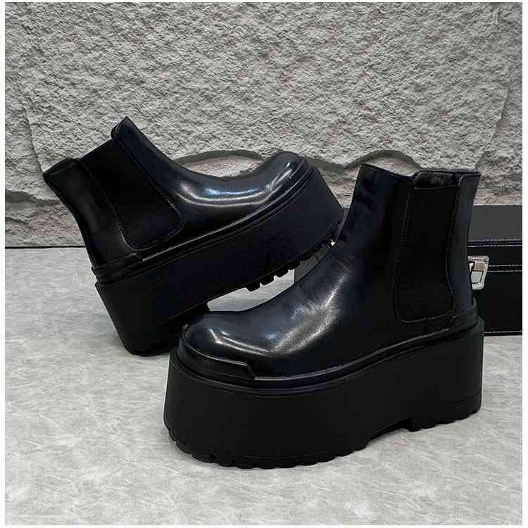 ブーツ メンズ 男性用 厚底 チェルシーブーツ ショートブーツ 軽量 衝撃吸収 ラウンドトゥ 伸縮性 繊維 普段使い 黒